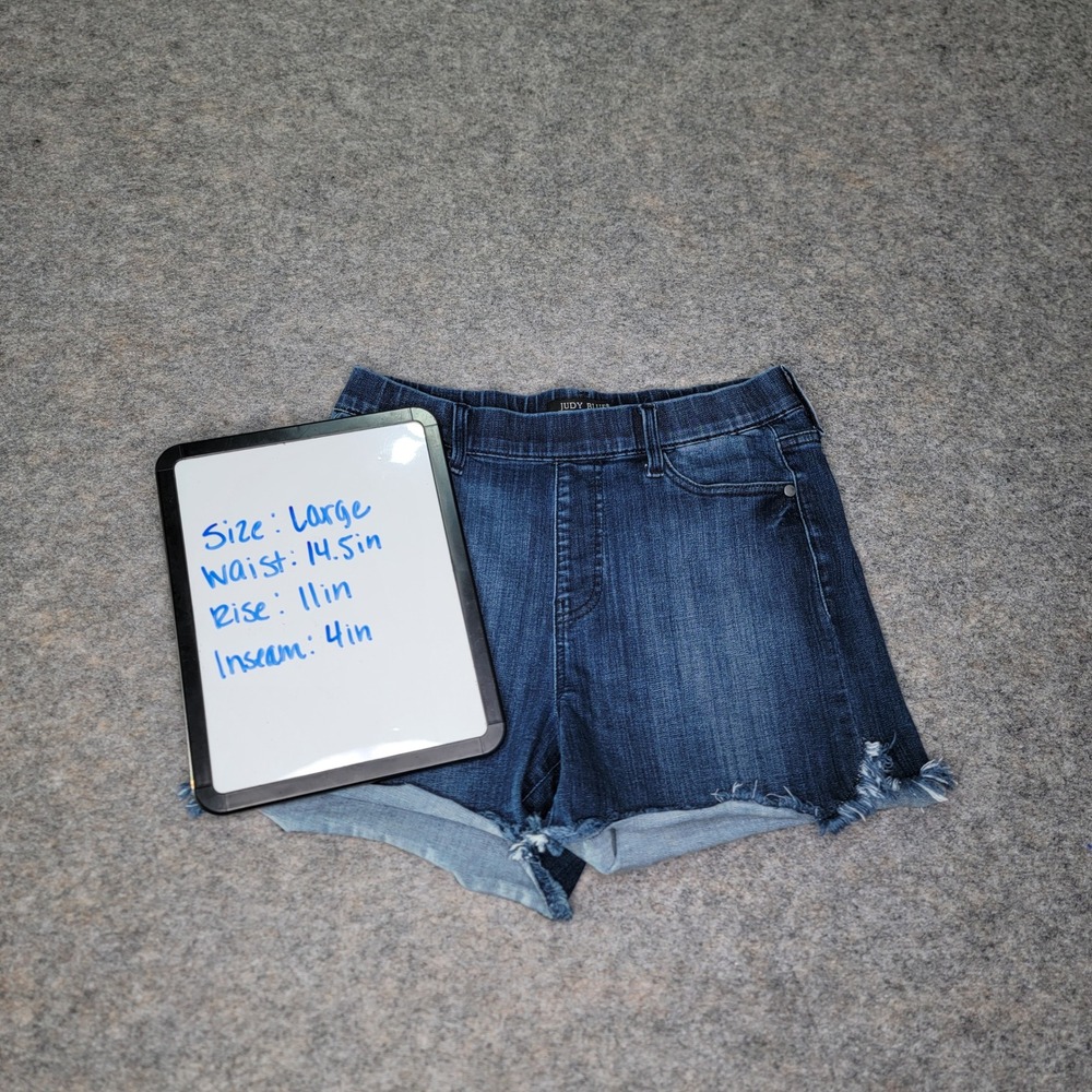 Judy‎ Blue Denim Shorts Womens Large Blue Frayed Hem Comfort Waist Stretch
